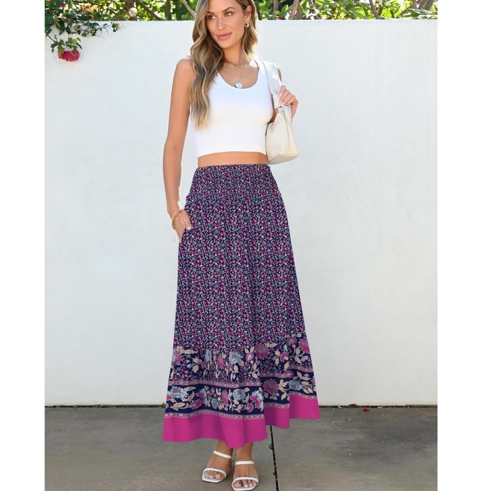 ANRABESS Women's Boho Maxi Skirt - Navy w/Floral Print, Size L NWT - Picture 6 of 7